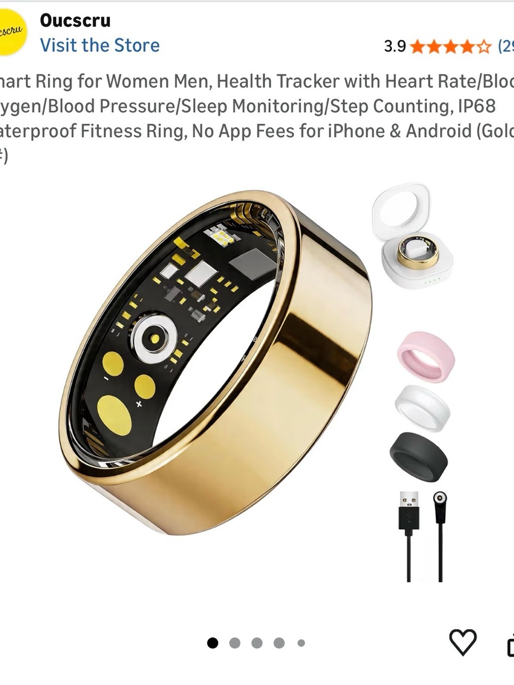 Gold Smart Fitness Ring with Heart Rate & Sleep Tracking Similar to Oura Ring